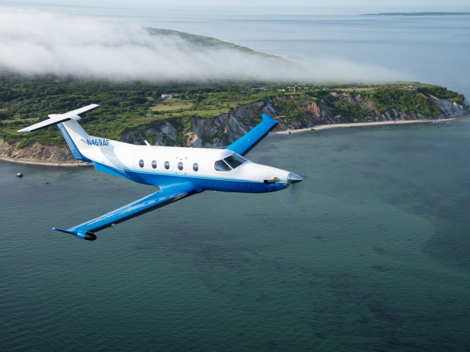 PlaneSense PC-12 flying over Nantucket, MA for Nantucket Wine and Food festival